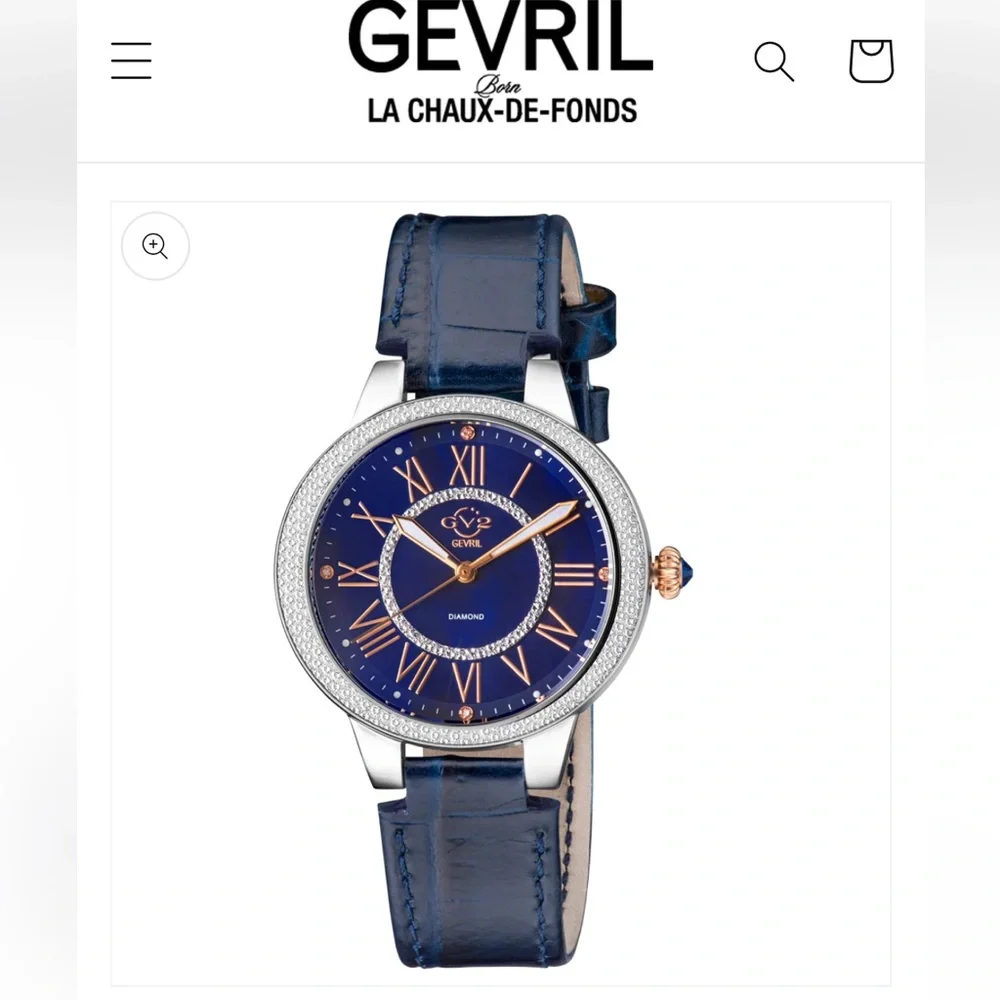 GV2 by Gevril Women's Astor II 9149-L5 Blue MOP Dial Diamond Leather Swiss Watch